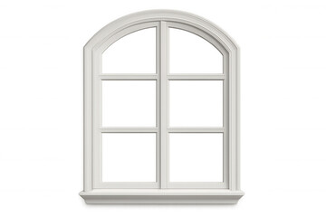 White arched window frame with transparent backdrop, featuring clean architectural lines and versatile design potential for creative visualization projects