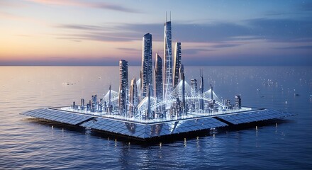 Futuristic Floating City Concept - Sustainable Urban Development on Water.