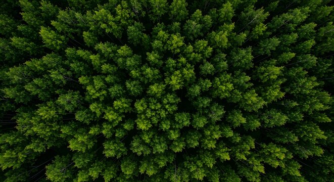 Dense forest canopy top down view