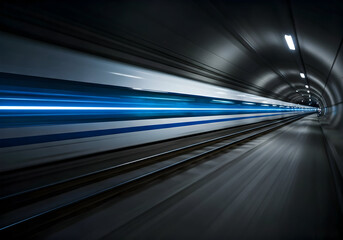 Obraz premium High speed Train Blazing Through a Futuristic Tunnel with Electric Blue Light Streaks
