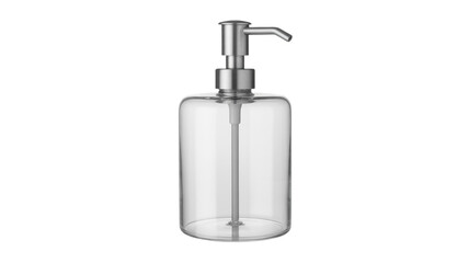 Obraz premium Clear Glass Soap Dispenser with Stainless Steel Pump, Empty Refillable Liquid Bottle for Bathroom and Kitchen Sink, Isolated on White Background