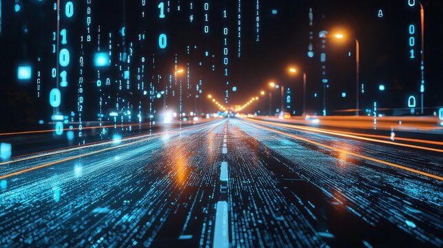 Bustling city street filled with numerous numbers displayed on billboards and screens showcasing data processing - Powered by Adobe