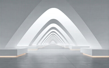 Obraz premium Modern Arched Corridor with Smooth White Lines and Minimalist Design