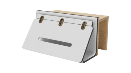 Modern desk organizer with sleek white panel and natural wood base