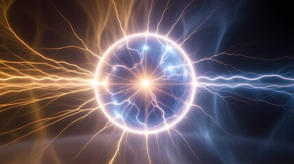 Fototapeta premium Experience the raw power and dynamic energy of a glowing plasma ball crackling with vibrant electricity, a mesmerizing display of science and innovation for your projects