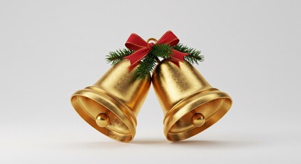 two golden Christmas bells on a white background