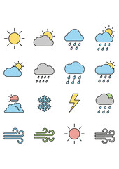 Set of weather icons in flat line design style, simple illustration collection