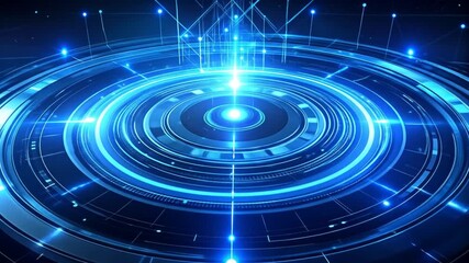 Futuristic digital interface design, glowing blue elements, data processing visualization - Powered by Adobe