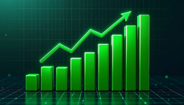Green 3D bar graph with upward trend