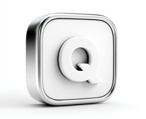 White capital letter Q in metallic square button