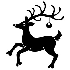 Black Silhouette Reindeer with Christmas Ornament Hanging from Antlers Festive Holiday Season Symbol Joyful Celebration Icon Graphic Design Element