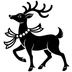 Elegant Black and White Reindeer Illustration with Antlers and Bow Decoration for Christmas Holiday Decor Festive Designs