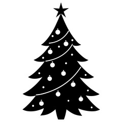 Elegant Black Christmas Tree Illustration with Ornaments and Star Vector Design Perfect for Holiday Season