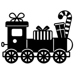 Festive Christmas Train with Gifts and Candy Cane Celebration Icon for Holiday Season Decorations and Graphics