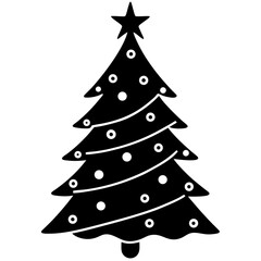 Festive Christmas Tree Silhouette Vector Illustration with Ornaments and Star Seasonal Holiday Decoration Isolated on White Background