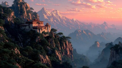Himalayan monastery glowing high resolution photo