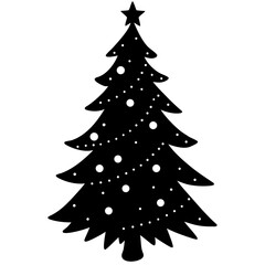 Stylized Christmas Tree Silhouette with Star and Ornaments for Holiday Season Greetings and Festive Designs Simple and Minimalist Style