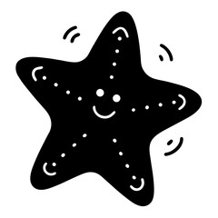 Whimsical Black Starfish Illustration with Cheerful Expression for Childrens Book Design and Marine Theme Projects a Creative Vision