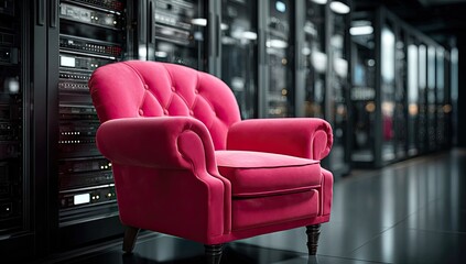 Pink armchair in a server room