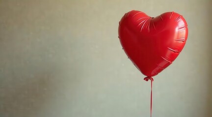 A single red heart-shaped balloon floats against a muted background, symbolizing love, affection, and a sense of hope.