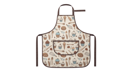 Adorable baking apron with cupcakes, cookies, and ice cream cone pattern
