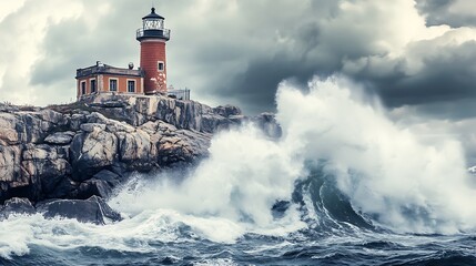 Dramatic Lighthouse Resilient Beacon Amidst a Stormy Sea