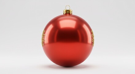 Shiny red glass Christmas ball ornament isolated on a white background for holiday decoration