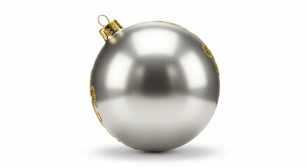 Shiny isolated silver glass Christmas ball ornament on a white background for holiday decoration
