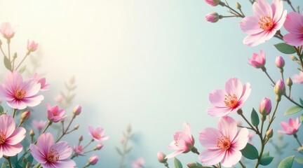 Delicate Pink Blossoms Frame a Soft, Pastel Background, Perfect for Springtime Designs and Gentle Celebrations