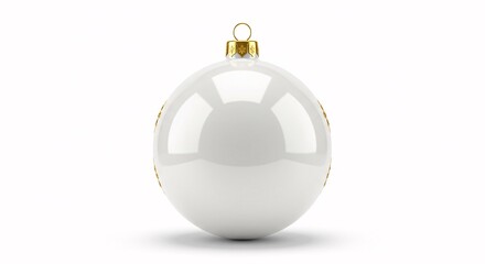 White Christmas ball with a golden ribbon isolated on a clean white background