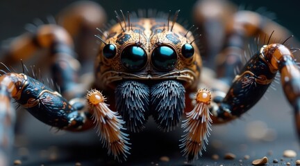 Intricate Details of a Striking Arachnid with Vibrant Hues and Unique Appendages