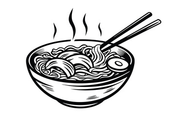 Ramen Bowl with Chopsticks and Steaming Noodles on White Background Art