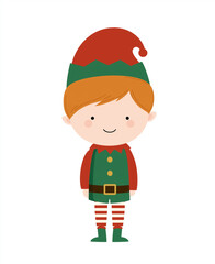 Illustration of a christmas elf with a red and green hat on white background