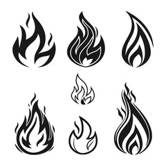 Monochrome fire set with different flame shapes