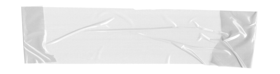Transparent Adhesive Tape Strip Isolated Realistic Crumpled Sticky Duct Masking Tape Piece on White...