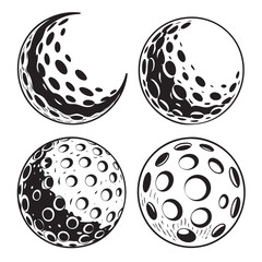 Golf ball moon phases set in line art style