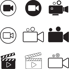 Video camera icons set in flat black silhouette vector design illustration bundle for creative projects
