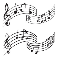 Musical notes on staff lines for music design