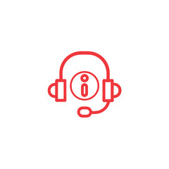 Red Headset Icon with Information Symbol on White Background