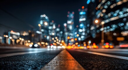 Blurry city street at night
