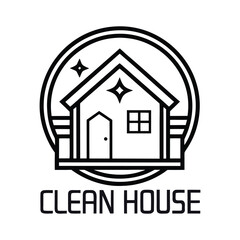 Clean house logo with sparkling stars isolated on white background