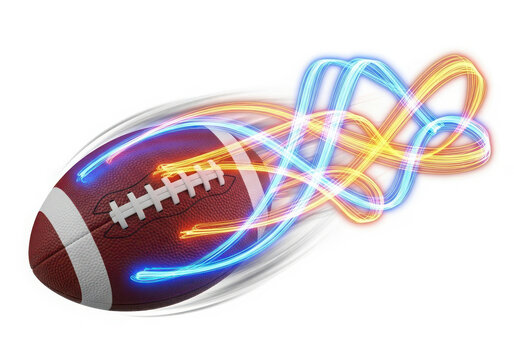 American football with energetic neon light trails