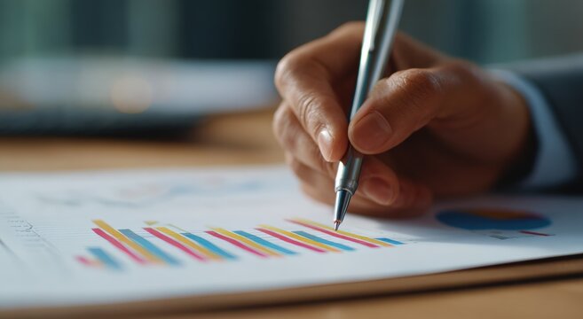 Close-up of hand analyzing financial data
