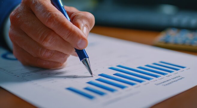 Close-up of hands reviewing financial charts