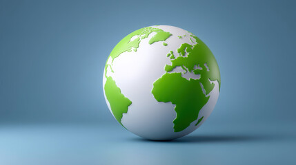Fototapeta premium Green and white globe on blue background symbolizes environmental awareness and global unity
