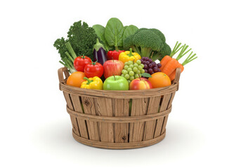 Abundant basket of fresh colorful fruits and vegetables