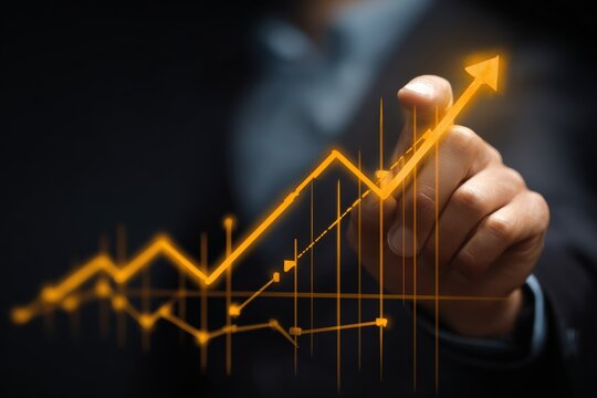 Businessman touches a rising graph
