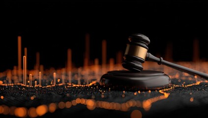 Dark gavel on a textured surface.  Abstract background