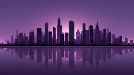 Obraz premium Urban Skyline Reflection at Dusk with Purple and Pink Hues