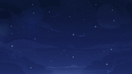 Fototapeta premium Beautiful Cartoon Night Sky with Twinkling Stars and Soft Clouds Perfect for Backgrounds and Dreamy Illustrations